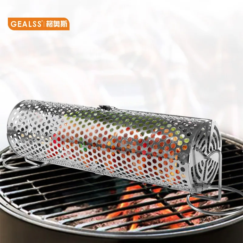 Stainless Steel Drum Barbecue Cage Set, New Open Circular Barbecue Grill, Portable BBQ Tool,with Bracket for 360 Degree Rotation
