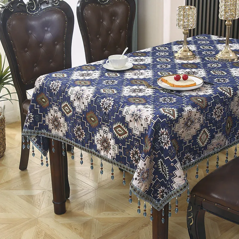 European Retro Dining Table Cover Home Hotel Wedding Decoration Embroidery Fringed Tablecover Rectangular Coffee Table Cloth