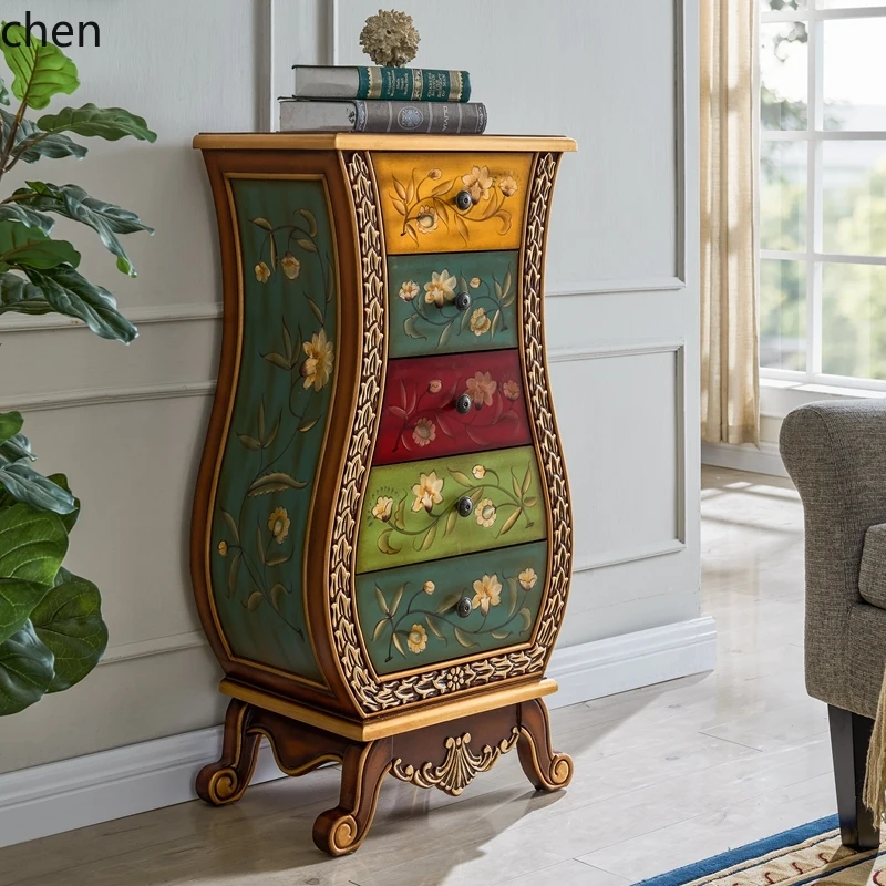 ZML Chest of Drawers Solid Wood Vase Decorative Cabinet Storage Organizer Side Cabinet Vintage Painted