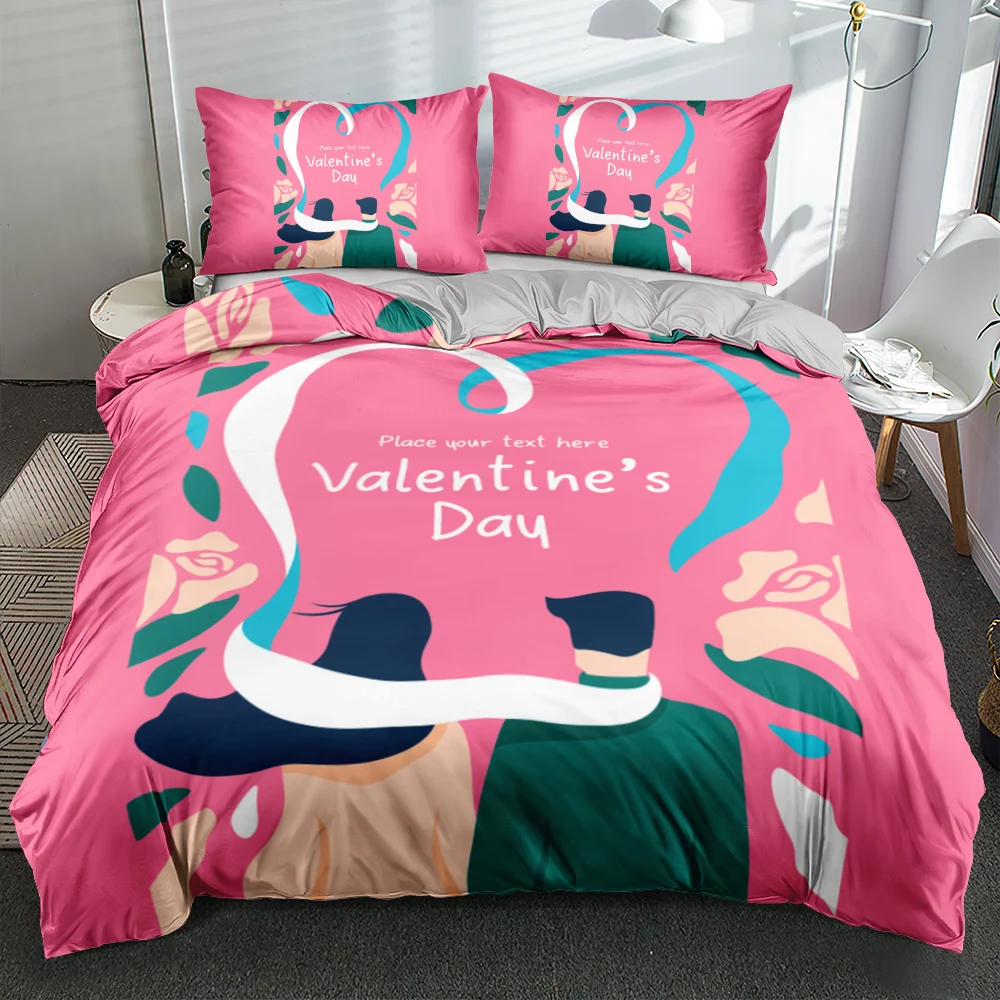 3D Custom Design Pink Bedding sets Valentine Day Duvet cover set Lovers Quilt covers Pillocases King Queen Full Twin Single Size