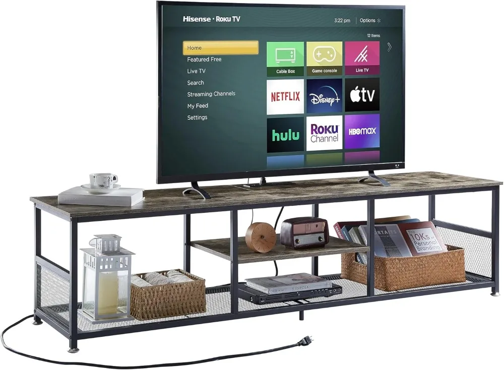 

VECELO TV Stand with Power Outlets for Televisions Up To 80Inch, 70" Media Entertainment Center with Charging Station 3-Tier