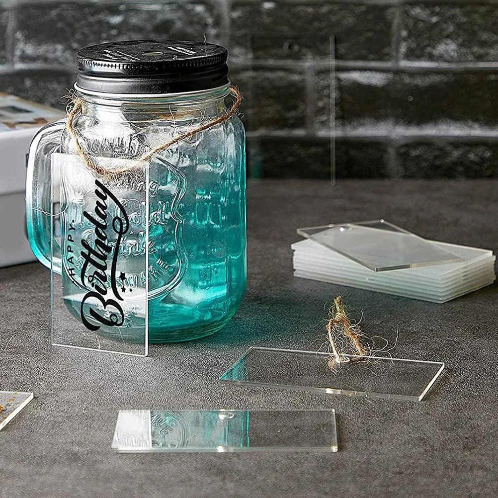 10Pcs Acrylic Basket Tags Blank Hanging Labels Clear Writable Organizer Labels for Storage Bins Pantry Reusable Classifying Tags