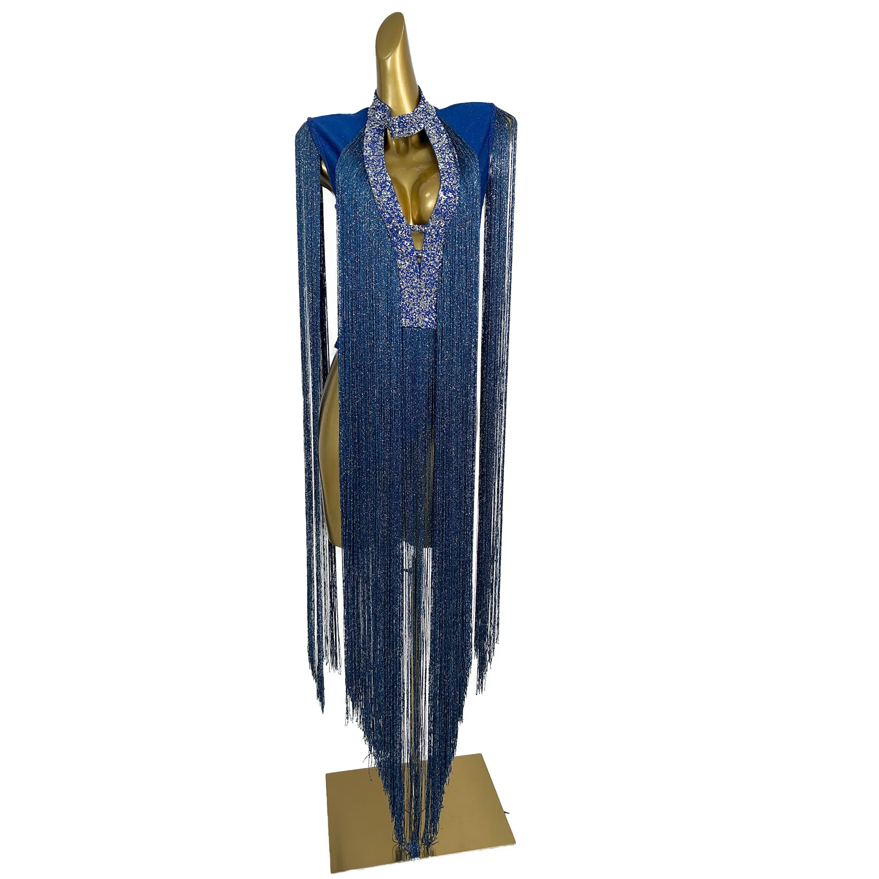 Lansechangliusu تصميم مستوحاة طويلة هامش بذلة مثير بار جوفاء ضيق السراويل أداء زي فساتين حفلات فستان الحفلات