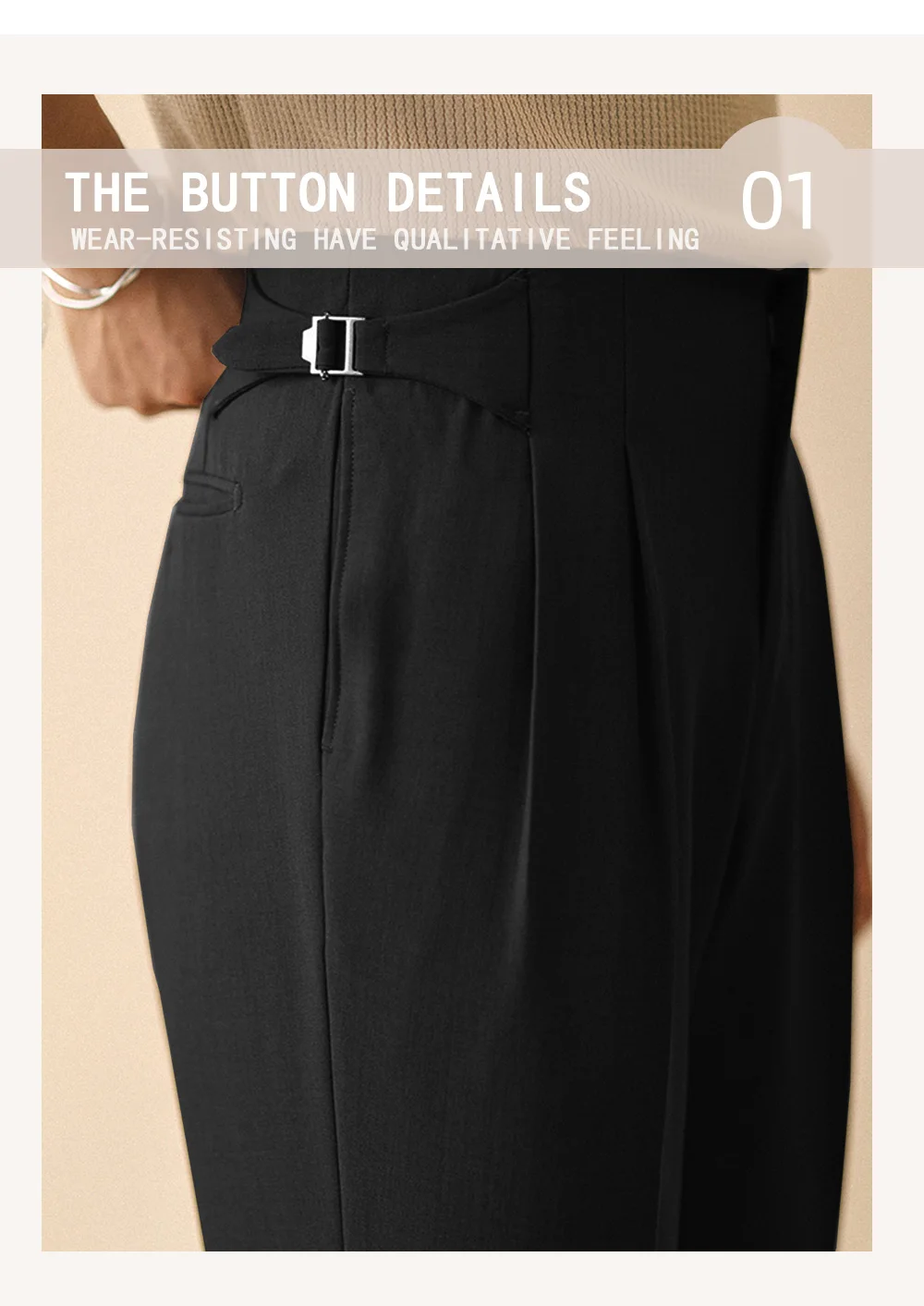2026 NEUE Herren Plissierte Knopf-Hose mit Weitem Bein im Italienischen Neapolitanischen Stil für Business und Freizeit – Detail 3