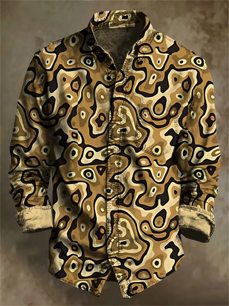 New Retro Vintage Floral Star Patchwork 3D Printed Pattern men's Long Sleeved Shirt Bohemian Casual Shirt