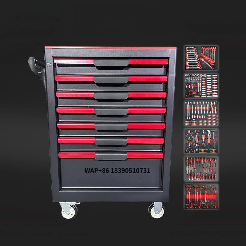 TOMAC Valuable 7-Drawer Heavy Duty Workshop Tool Cabinet with Tools 257PCS Tool Set Rolling Storage Trolley/Cart
