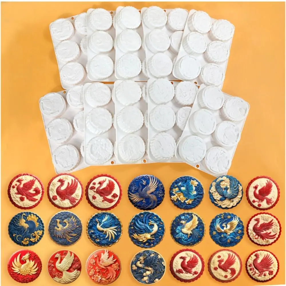 Silicone Mid Autumn Festival Phoenix Mooncake Mold Heat-resistant Easy To Demold Mung Bean Cake Mold 6 Cavities Soft