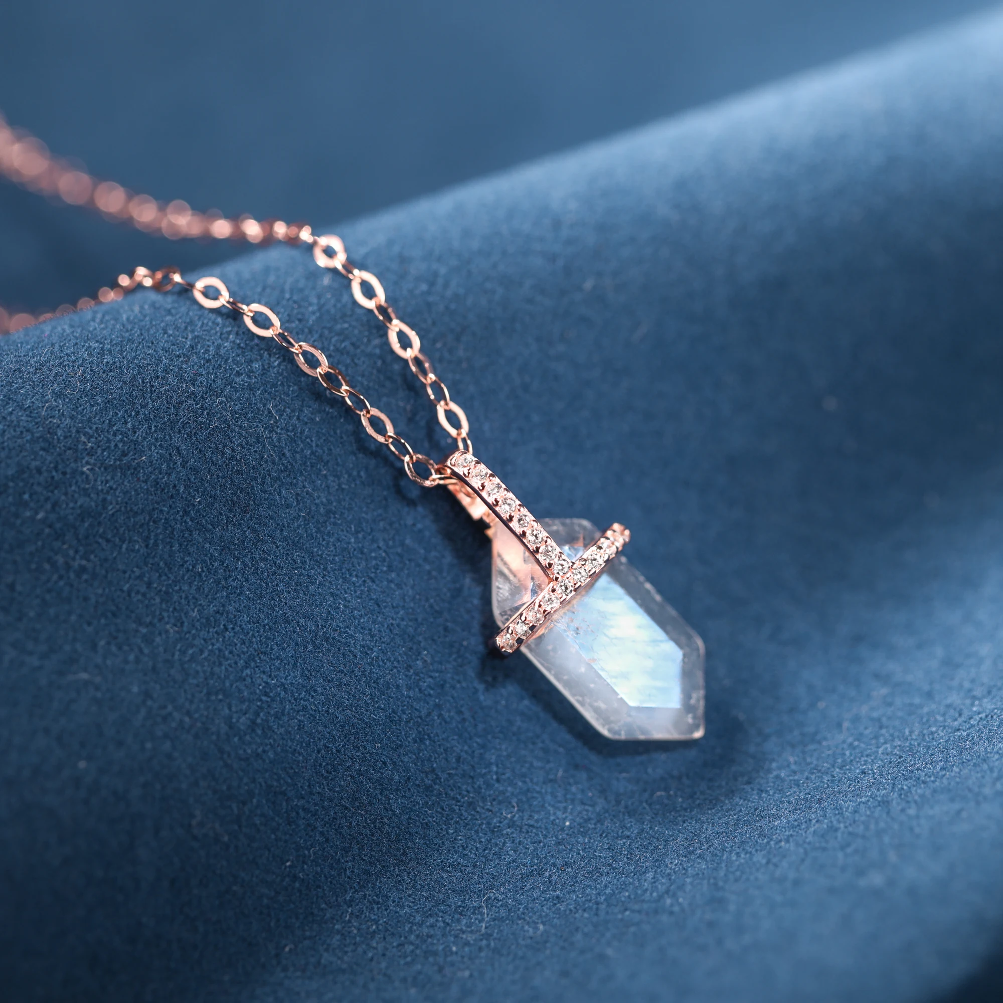 Moonstone S925 Sterling Silver Pendant Necklace for Women Faceted Zircon Micro Pave Healing Gifts Jewelry Engagement Ring