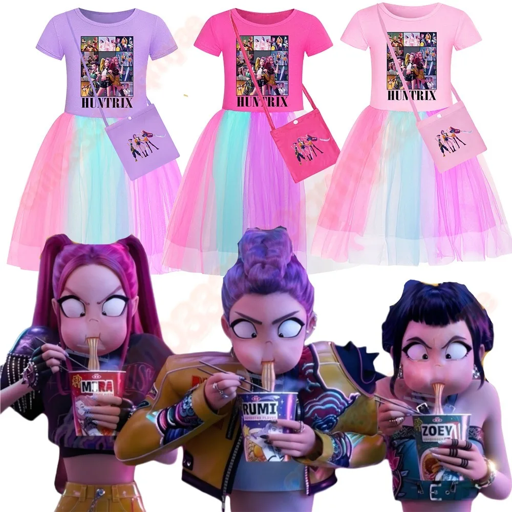

2025 KPOP Demon Huntrix 2025 Kids Dress - Magical Girl Soft Stretch Cotton Daily Witch Cosplay Halloween Gift for Girls 3-14Y