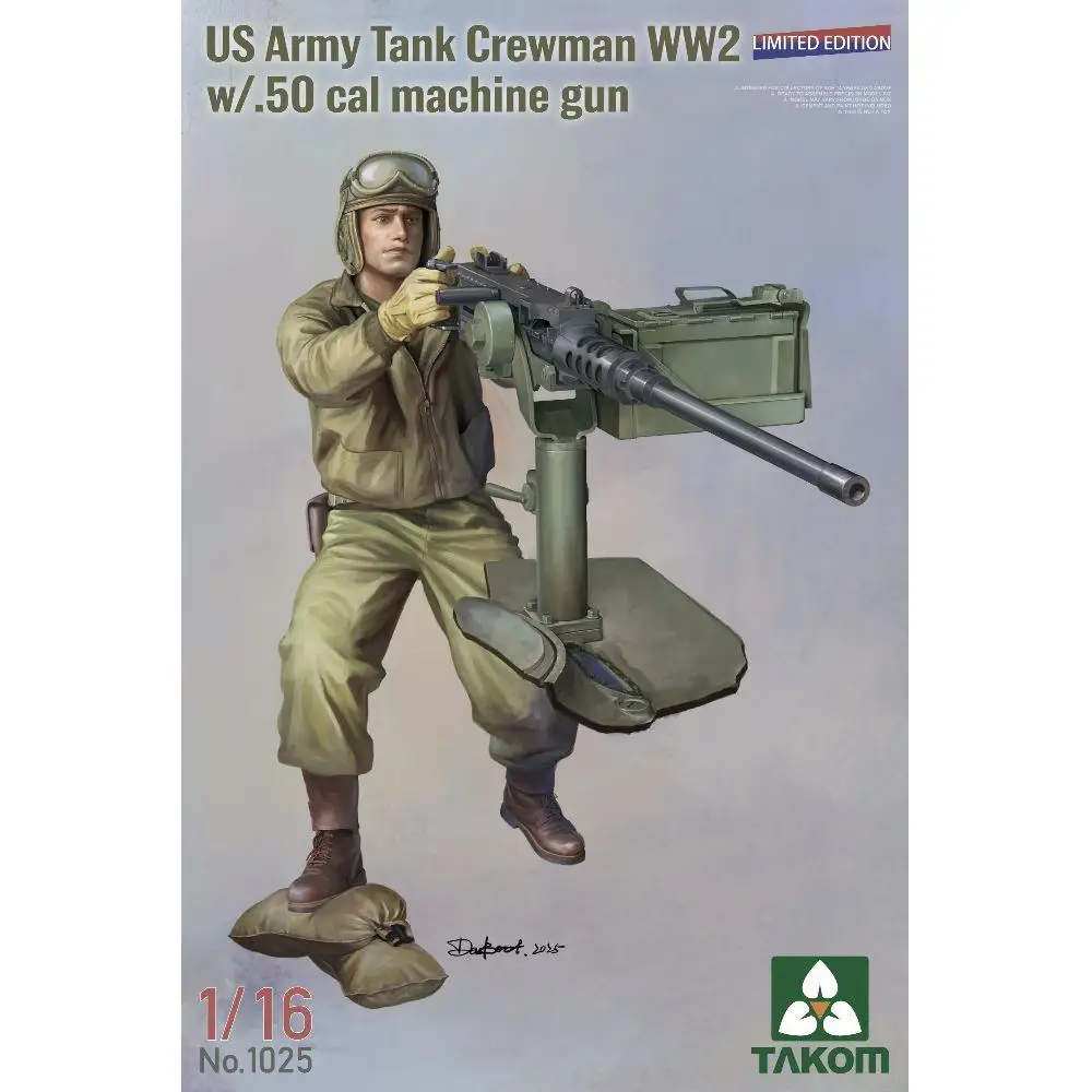 

TAKOM 1025 1/16 Scale US Army Tank Crewman WW2 w/.50 cal Machine Gun Model kit