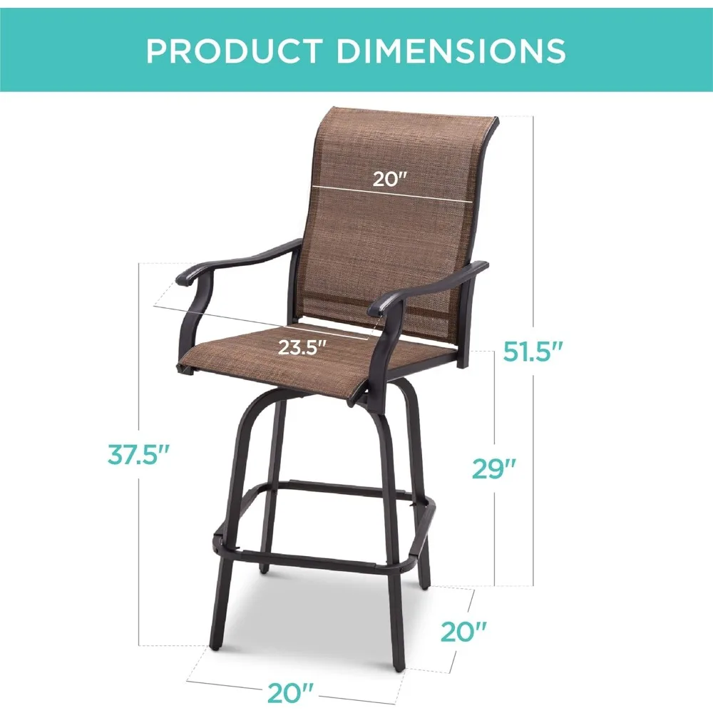 Набор из 2 предметов, уличные стулья высотой бара, вращающиеся на 360 градусов барные стулья с сеткой для любой погоды