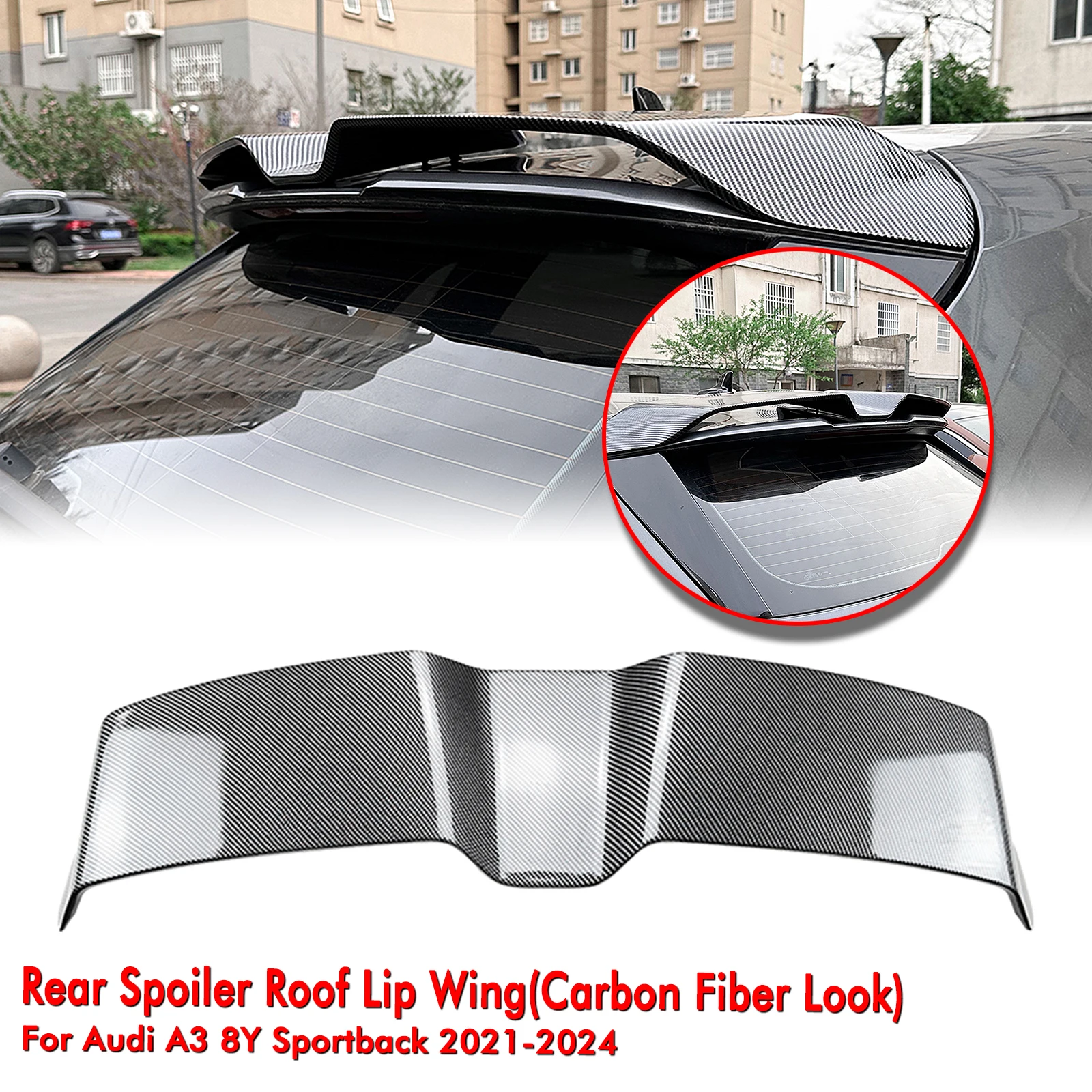 For Audi A3 8Y Sportback 2021-2024 Rear Trunk Roof Spoiler Wing Carbon Fiber Look/Gloss Black Tail Tailgate Upper Splitter Lip