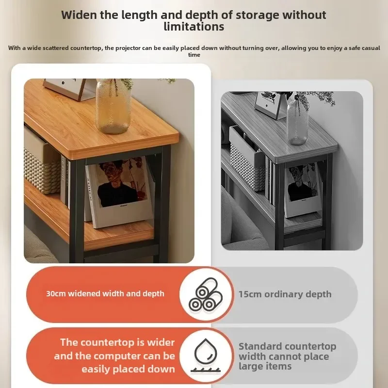 Super Narrow Side Table Sofa Gap Storage Organizer Multi-functional Living Room Table Stitching Tea Table Space-Save