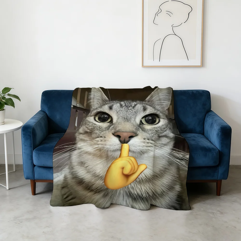Funny Cat Meme Cute Cartoon Blanket Flannel Warm Soft Throw Blanket For Room Sofa Childish Birthday Gifts