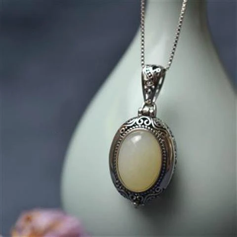 Chinese style retro mirror box creative classic designer craft charm pattern unique Pendant Necklace women's silver jewelry
