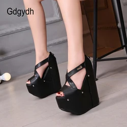 Gdgydh Slanted Heel Platform Nightclub Women's Sandals Cross Belt Muffin Shoes Height 18cm White Summer Shoes Peep Toe Catwalk