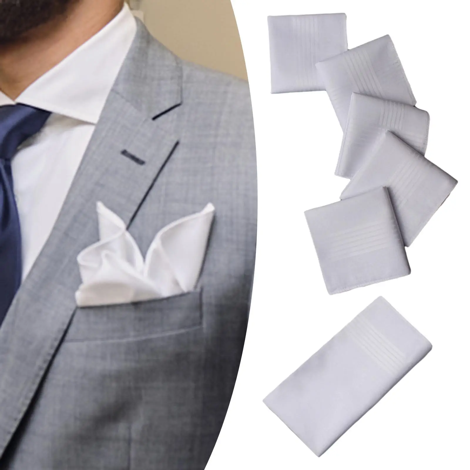 6x Pure White Mens Handkerchief Hankies Wipe The Sweat Towels Bandanas Pocket Square for Men Women Everyday Use Wedding DIY