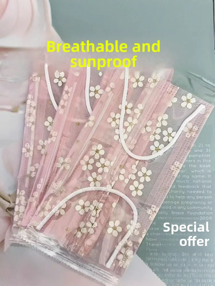 Disposable Mask Summer Thin Type Sakura Pattern Dust Proof Breathable Mesh Design Single Use Protective Gear for Daily Use