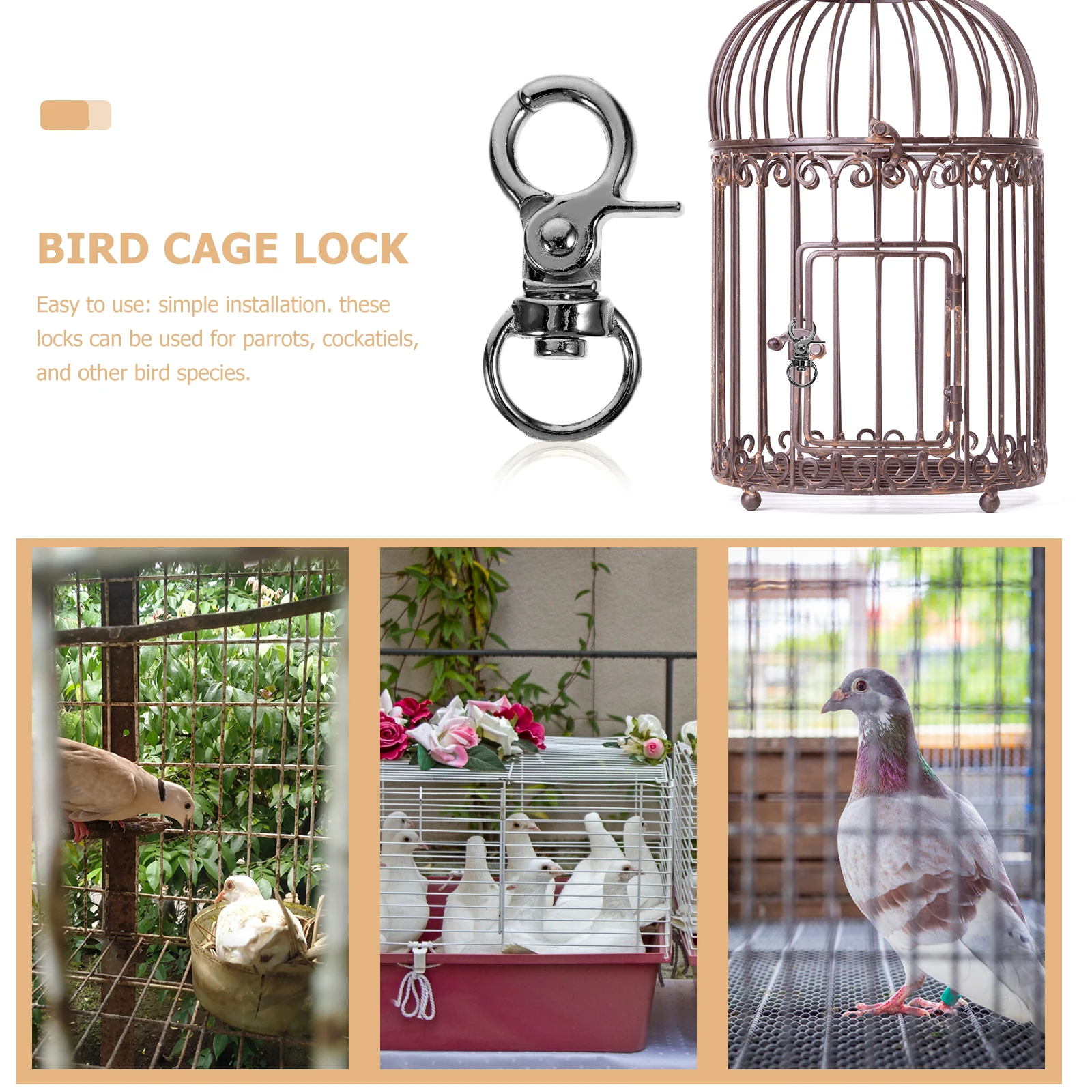 

10pcs Bird Lock Buckles Anti-Escape Metal Locks Sturdy Pet Cage Door Safety Locks For Parrot Birdcages Cage Accessories Supplies