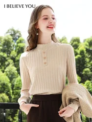 I BELIEVE YOU Semi-turtleneck Wool Knitted Sweater Top 2024 Autumn Winter Women's Pullover Sweaters Bottoming Tops 2244235871