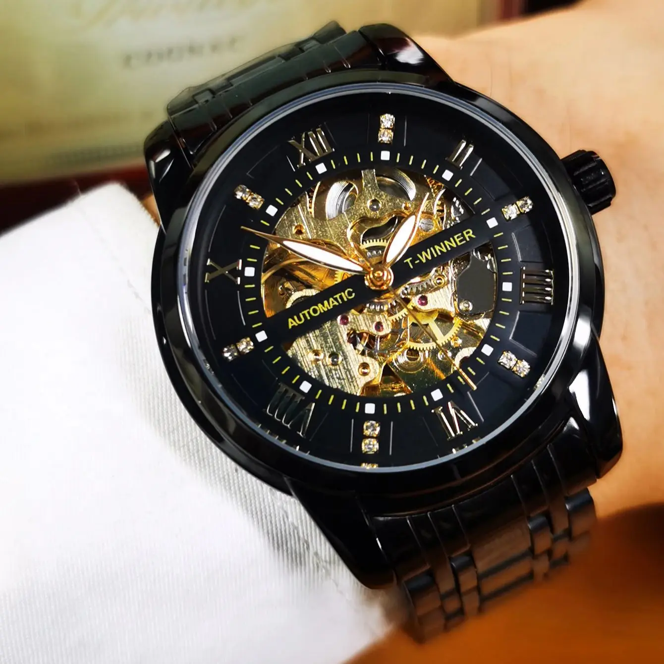 ساعة WINNER الكلاسيكية للأعمال للرجال، عقارب مضيئة، حزام من الفولاذ المقاوم للصدأ، ساعات آلية أوتوماتيكية أنيقة، هدايا