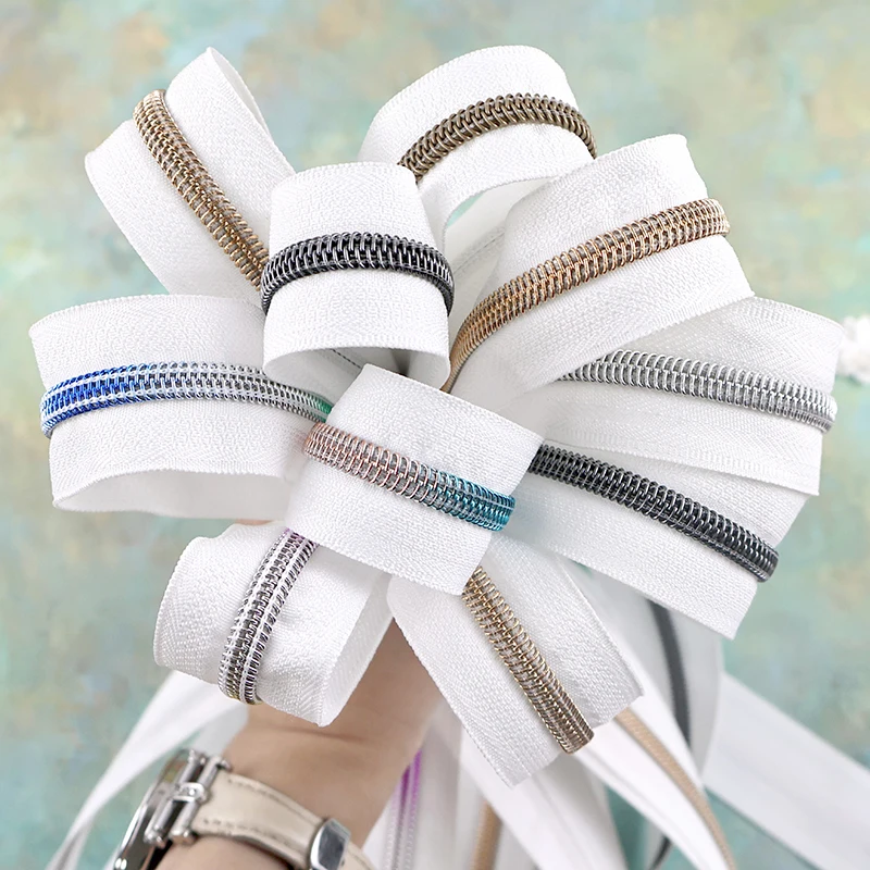 5/10/20M 5# Nylon Zipper for Garment Sewing White Zip Rolls By Meter Clothes Zippers Repair Kits DIY Luggage Decor Sew Supplies