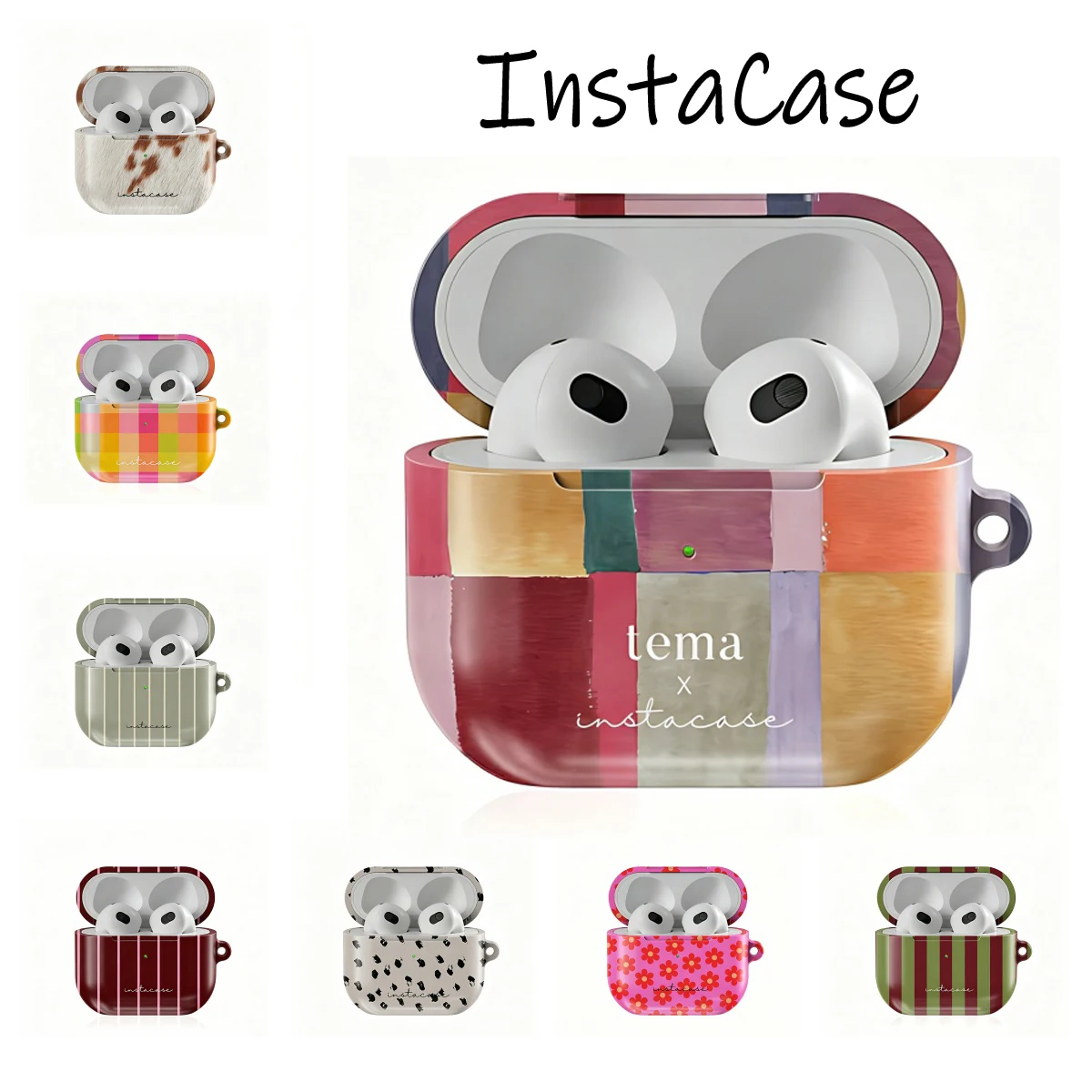 InstaCase-funda protectora geométrica a prueba de golpes, brillante, HD, dura, de PC, para auriculares AirPods 1, 2, 3 Pro Pro2 con gancho de Metal