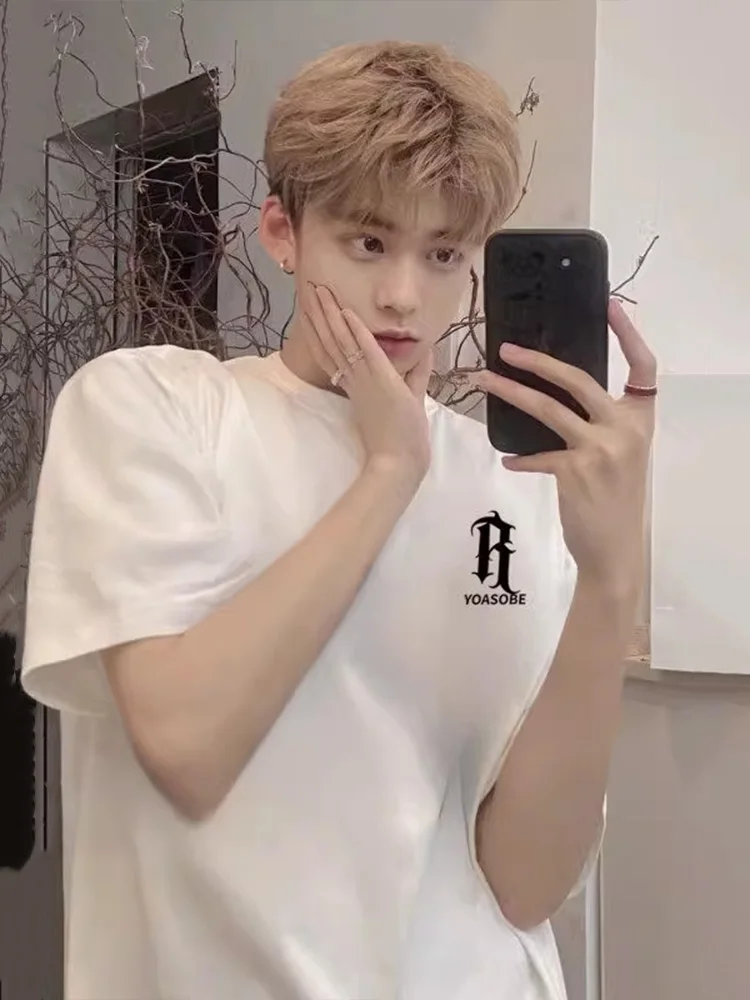 

Мужская футболка Heavyweight 320g, летняя, с коротким рукавом, модная, свободного кроя, в американском уличном стиле, с рукавом до локтя