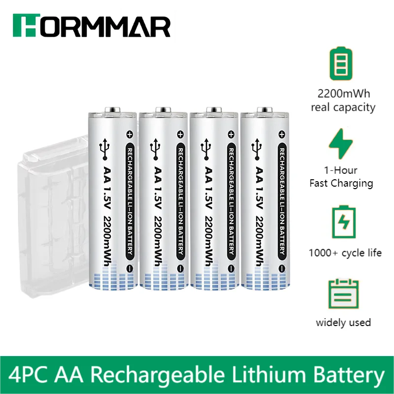 4/8PC AA Rechargeable Battery 2200mWh USB 1.5V Rechargeable Li-ion Batteries for Remote Control Mouse Small Fan Electric Toy