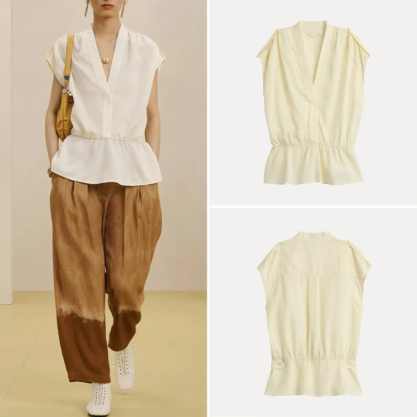 

ZADATA Women's Summer Shirt 2026 New Style V-neck Sleeveless Pleated Commute Fashion Personalized Clothing Matching Trend