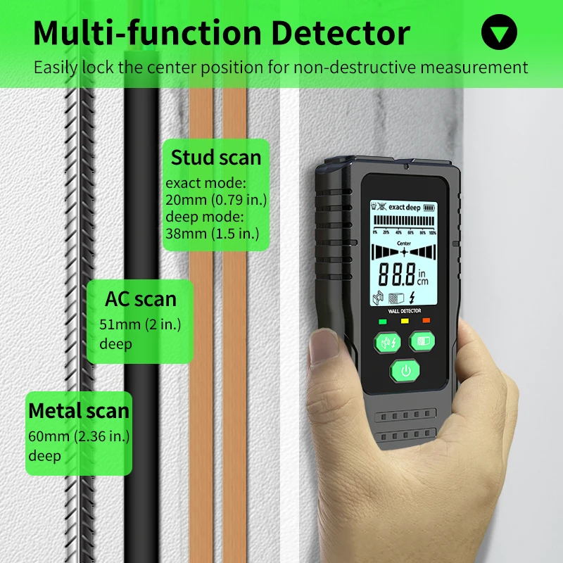 Imagem -03 - R&d Novo Stud Finder Parede Scanner Cabo Fios Depth Tracker Detector de Metais de Parede Backlit Preto ac Localizador de Madeira