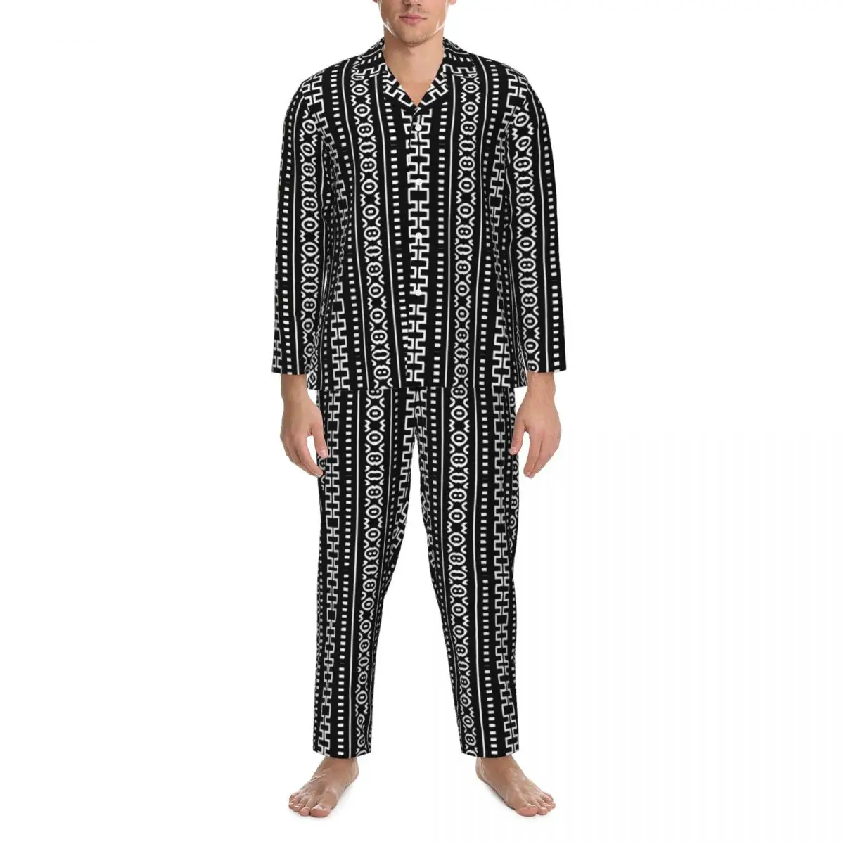 Tribal Print Pajamas Set Retro African Trendy Sleepwear Man Long Sleeve Vintage Night 2 Piece Home Suit Plus Size 2XL