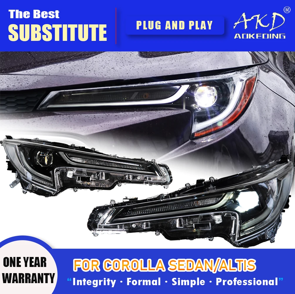 AKD Head Lamp for Toyota Corolla Sedan/Altis LED Headlight 2019-2021 Headlights DRL Turn Signal High Beam Angel Eye Projector