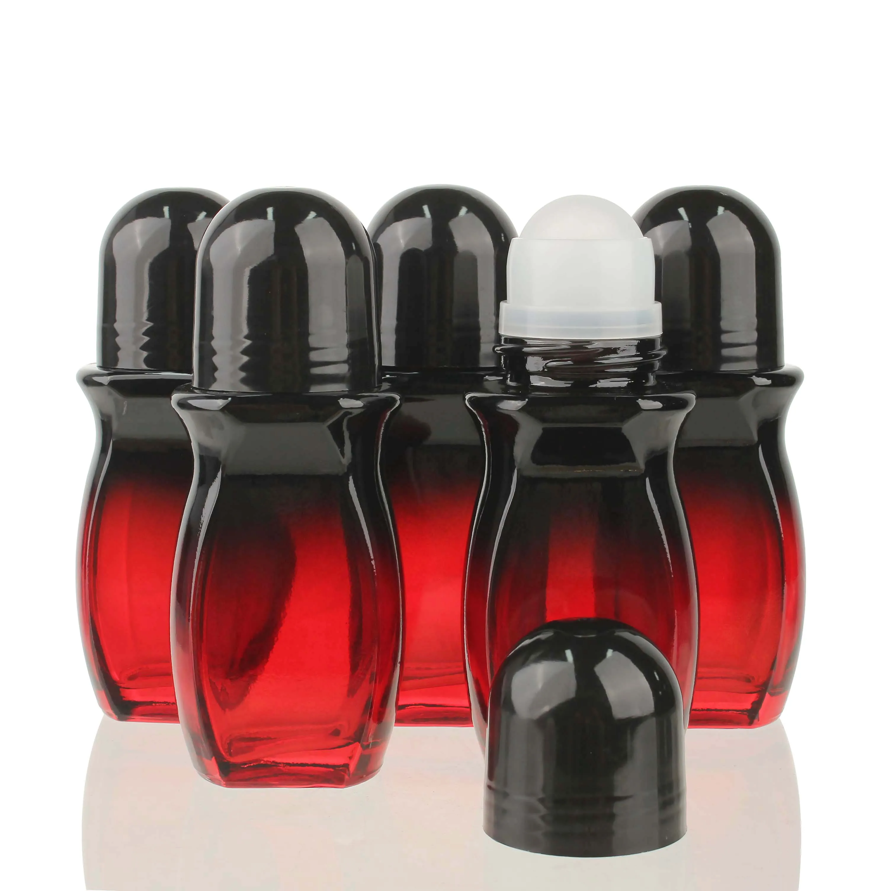 5 PCS Empty 50ml 1.67oz Gradient Red Glass Oil Roller Bottles Refillable Deodorant Container Applicator roll on bottles Diy