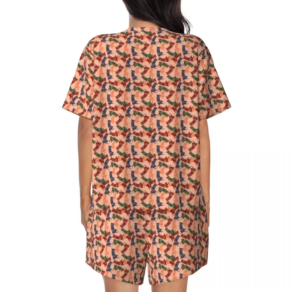 Dachshund Lovers Pajamas Sausage Dog Print Casual O Neck Sleepwear Women Two Piece Design Short Sleeves Lovely Pajama Sets