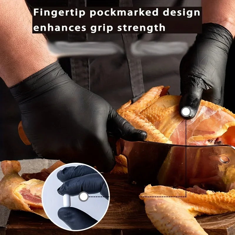 Gants jetables en Nitrile noir, 50/10 pièces, sans Latex, imperméables, durables, adaptés à la cuisine, transformation des aliments, salon de beauté, famille