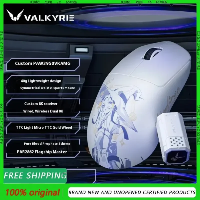 

Игровая мышь серии Valkyrie M3, беспроводная трехрежимная, 42000 точек на дюйм, двойная 8K PAW3950 VK AMG, легкая эргономичная игровая мышь в стиле аниме
