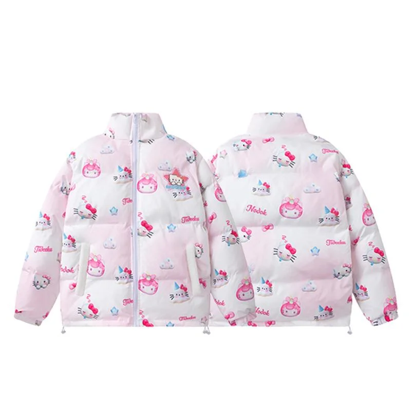 Sanrio Hello Kitty Winter New Cute Full Print Cotton Coat Korean Version Trendy Thick Warm Jacket For Women Loose Casual Clothes