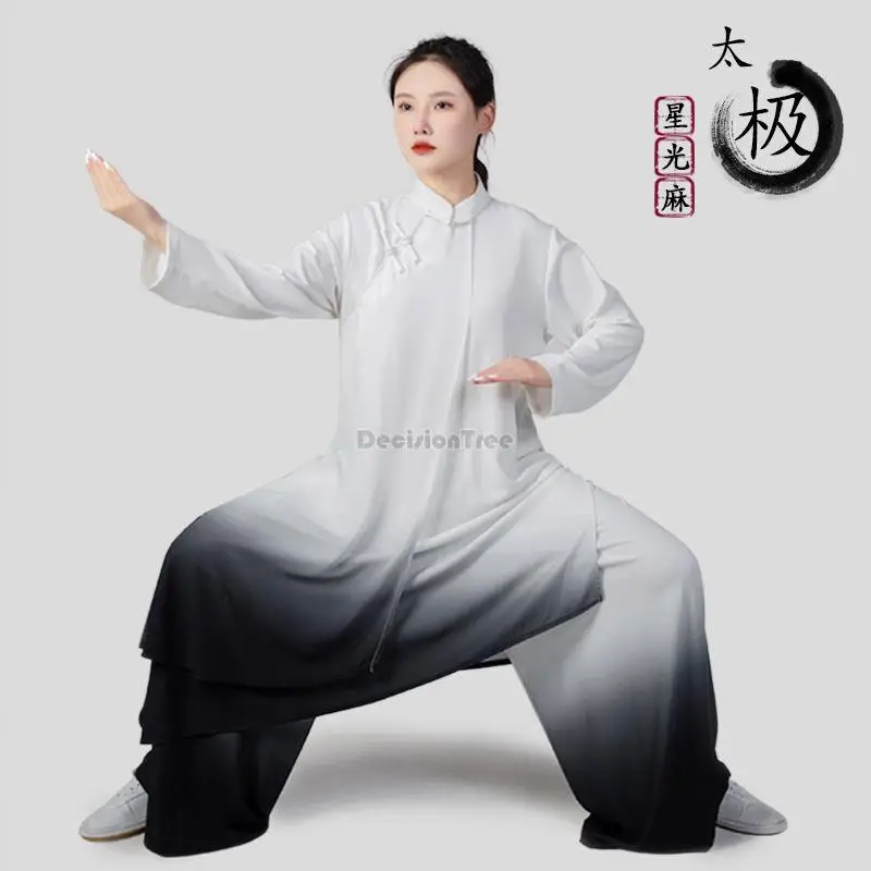 2023 long tai chi men women martial gradual change color loose retro training suit set chinese style tai chi performance set w52