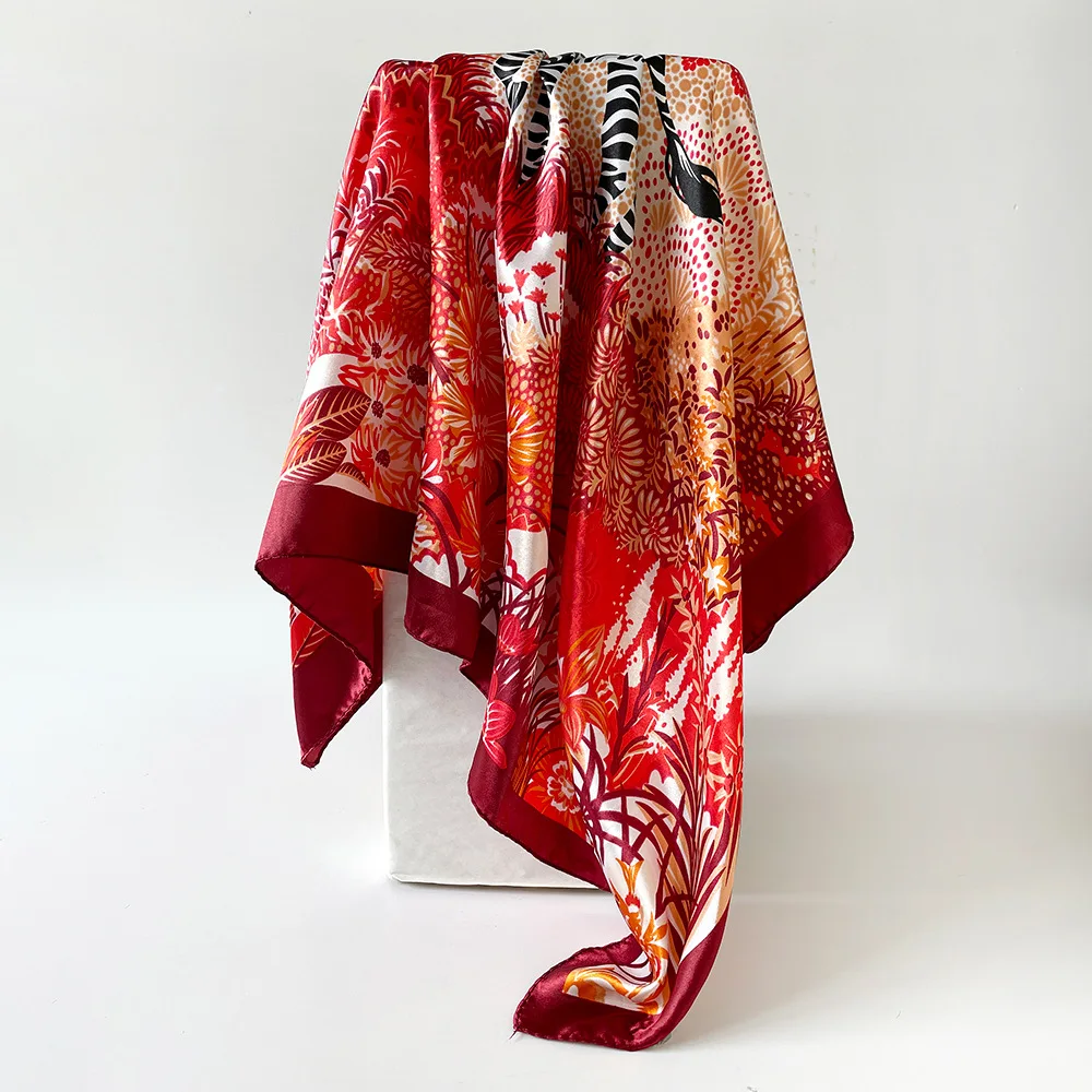 Square Silk Scarf Women Luxury Brand Satin Print Hijab Scarves Muslim Pareo Bandana Female Shawl Wrap Headband Foulard 90*90cm view 6