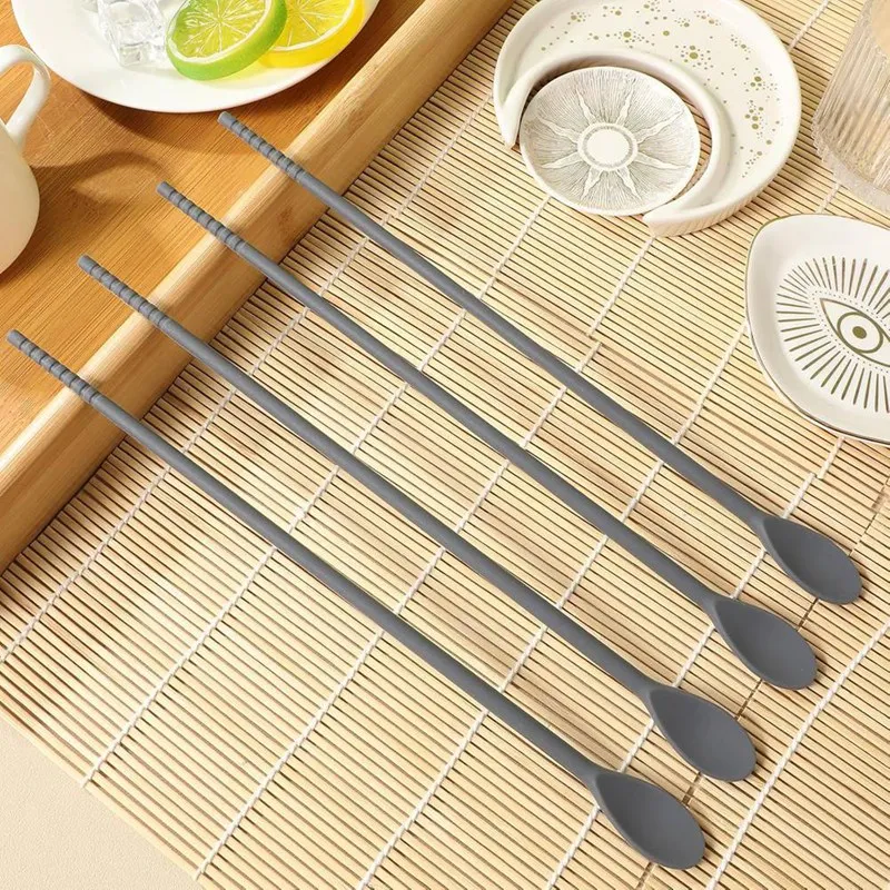 ABAE-4 Pcs Silicone Coffee Stir Spoons 11Inch Dual-Ended Long Cooking Chopsticks Multipurpose Mixing Spoon & Stirrer Sticks