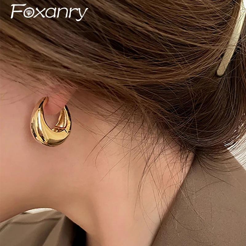 Foxanry 1 Pair Water Drop Geometric Earrings For Women Couples Fashion Minimalist Classic Hip Hop Ear Buckle Jewelry Accessories