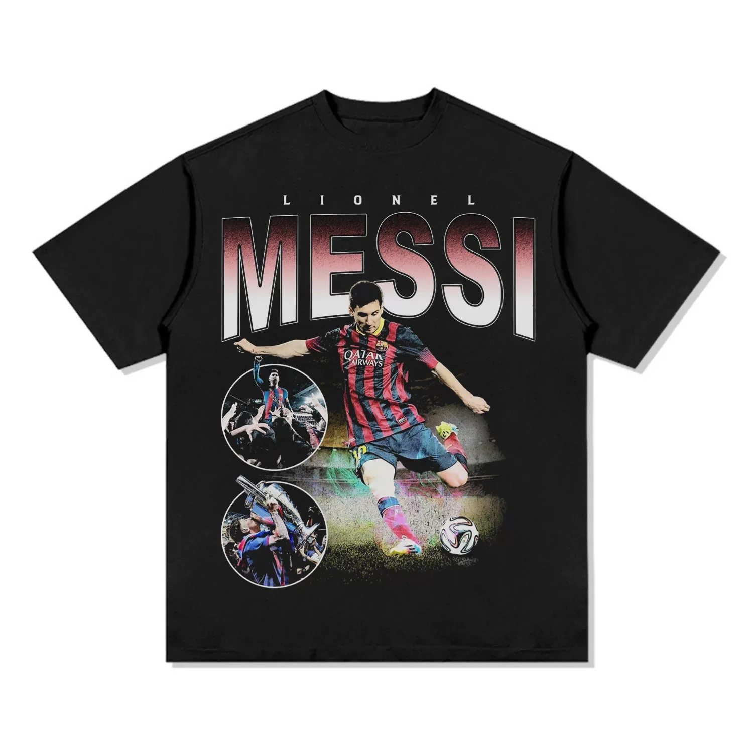Camiseta gráfica vintage de Lionel Messi del Barcelona, camiseta retro con estampado de fútbol para hombre, estilo oversize, ropa urbana