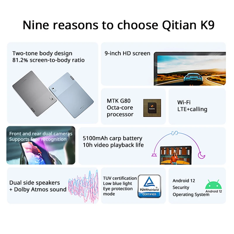 ROM globale Lenovo K9 / M9 Tablet da 9 pollici 4 GB RAM 64 GB ROM MTK G80 Octa Core Tablet Android Tab K9 LTE WIFI 5100 mAh