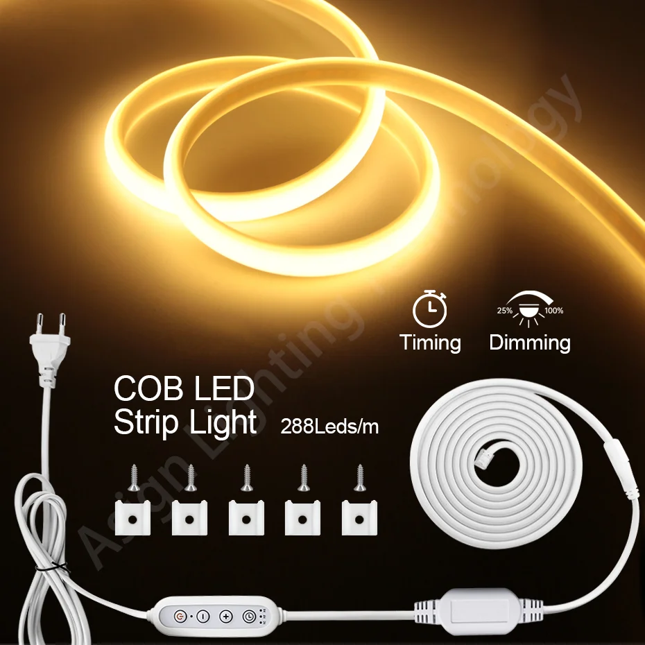 

Светодиодная лента COB, 220 В, 288 светодиодов/м, с переключателем синхронизации, вилка европейского/Австралии/Великобритании/США для теплого/нейтрального/холодного белого освещения, 1–25 м