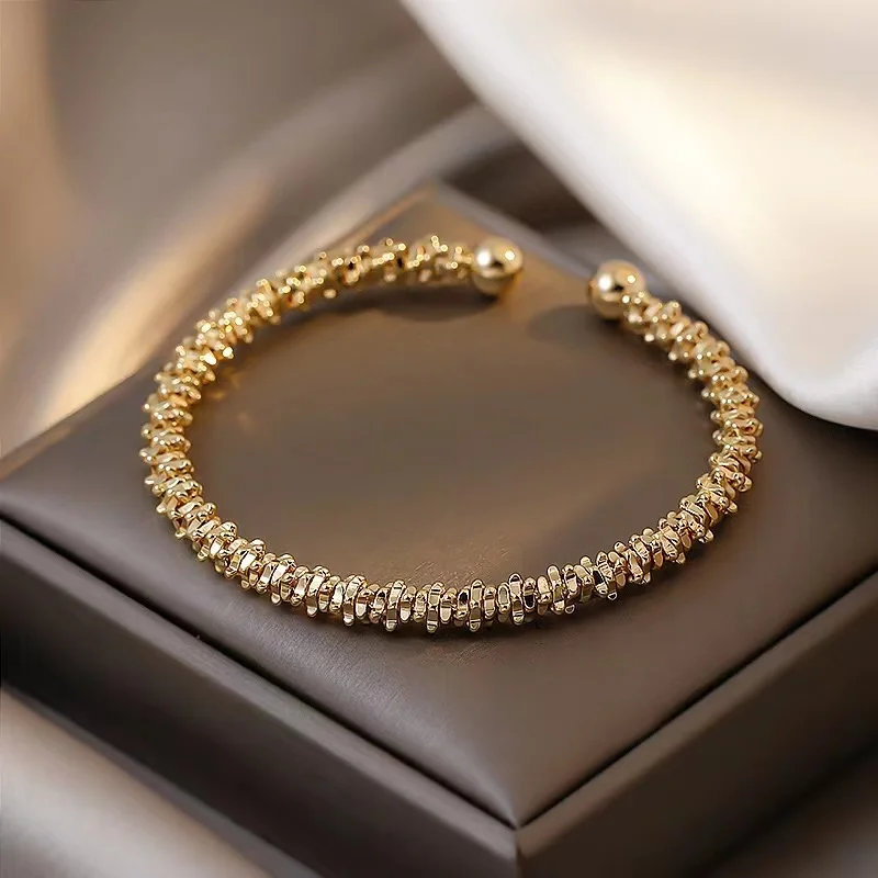 

High Quality Classic Simple Copper Golden Jewelry Bracelets Korean Fashion Accessories Gothic Girl's Unusual Bracelets For Woman