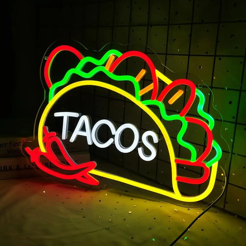 Tacos Neon Signs USB Powered LED Neon Lights for Wall Decor Children Bedroom Shopping Malls Fast Food Restaurants Decoration