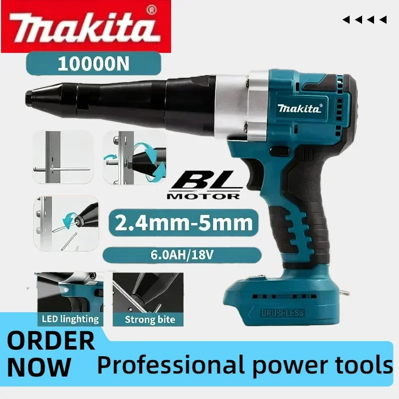 Makita 18V LED Brushless Rivet Nut Gun Cordless Automatic Riveting Scalable Handheld Construction Power Equipment