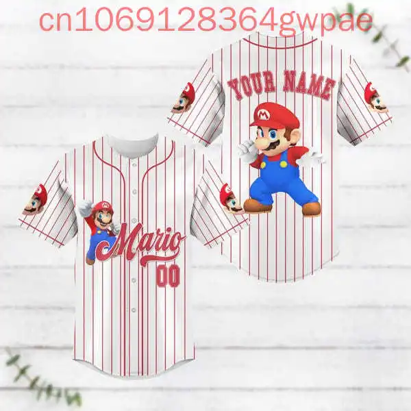 

Custom Name Super Mario Baseball Jersey 3D Print Men's Women's Street Fashion Casual Short Sleeve Sports Kids Baseball Jersey