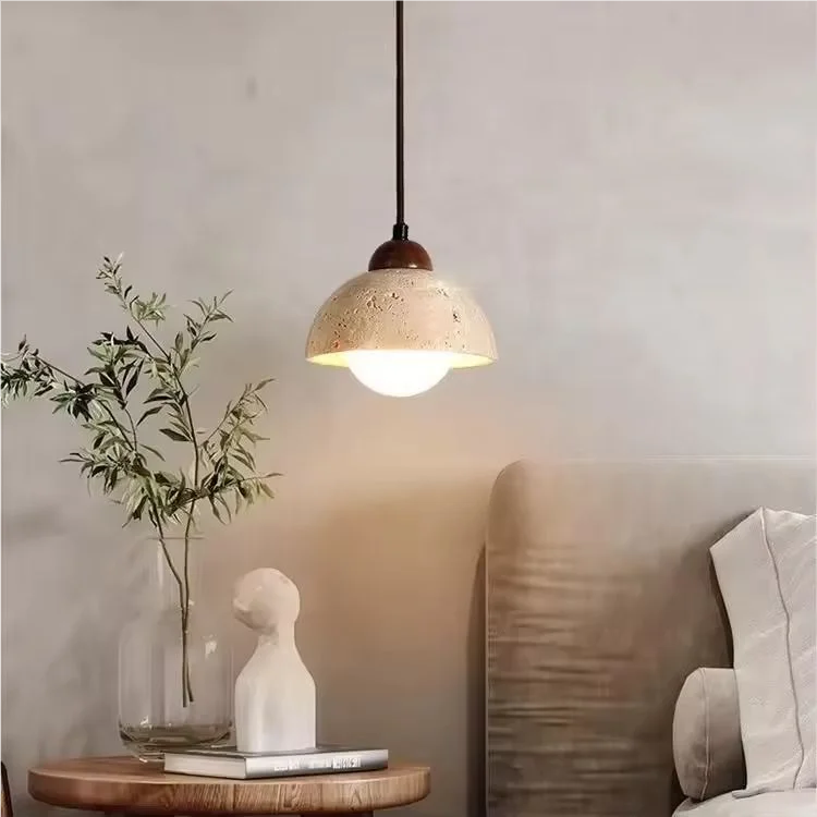

Minimalist Nordic Wabi Sabi Travertine Chandelier Bedside Rustic Natural Stone Pendant Light for Dining Room Bedroom Living Room